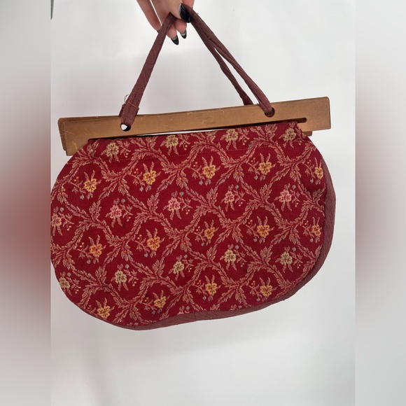 Vintage Floral Carpet Bag Boho Slouchy Everyday Bag With Wooden Frame - Picture 2 of 10